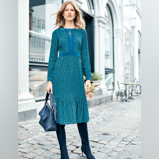 Boden Teal Floral Midi Dress